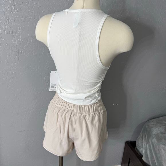 Heavenly Phoebe Rib Knit Crop Tank & Hi-rise Shorts Set, Cloud Dancer-mist Sand - Picture 2 of 4